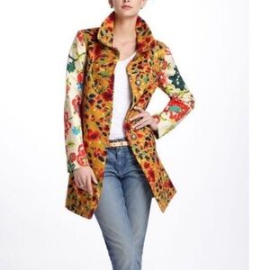 Anthropologie Elevenses Leopard Lily Mixed Coat 4 Petite